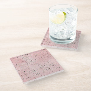 Blush and gold marble terrazzo design glass coaster