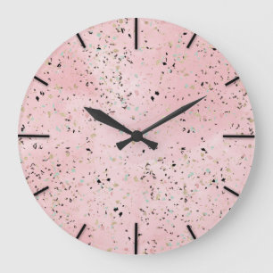 Blush and gold marble terrazzo design large clock