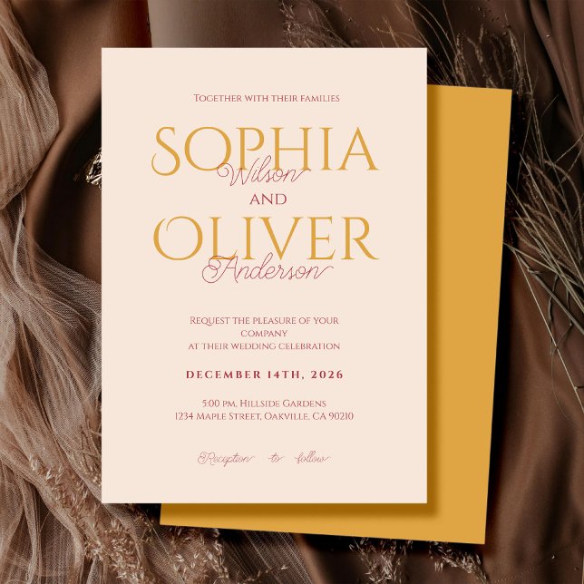 Blush and gold minimalist wedding invitation (Creator Uploaded)