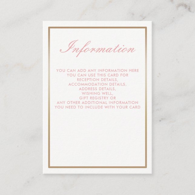 Blush and Gold Simple Wedding Information Cards (Front)