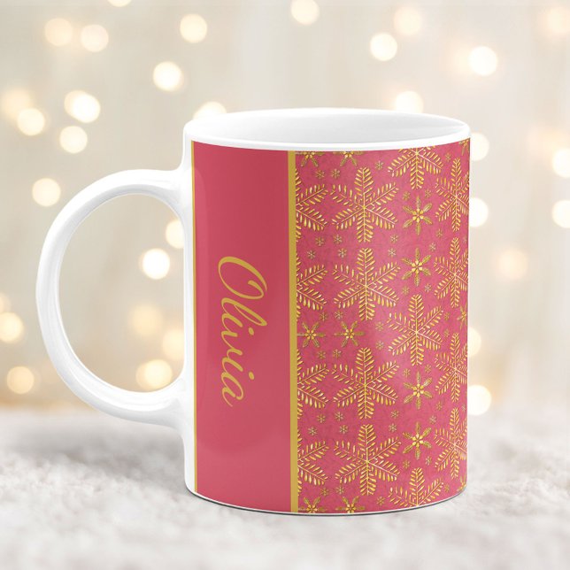 Blush and Gold Snowflakes Christmas Mug with Name (Creator Uploaded)