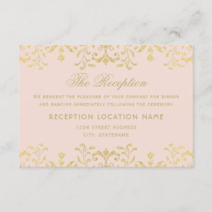 Blush and Gold Vintage Glamour Wedding Reception Enclosure Card