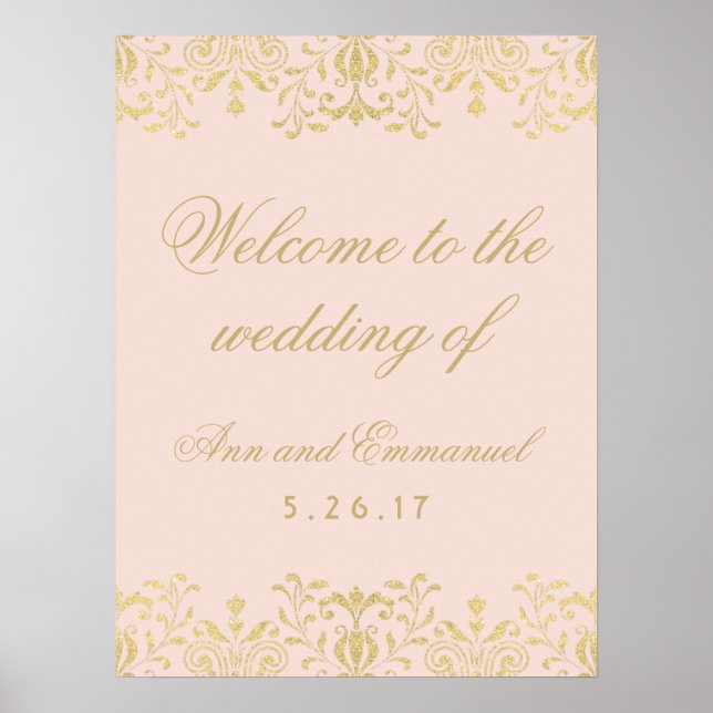 Blush and Gold Vintage Glamour Wedding Welcome Poster (Front)