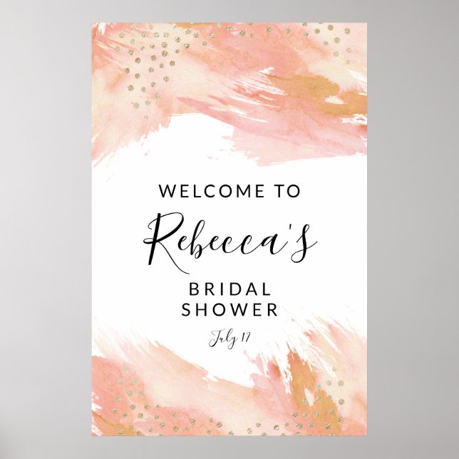 Blush and Gold Welcome Sign, Wedding & Showers Poster (Front)