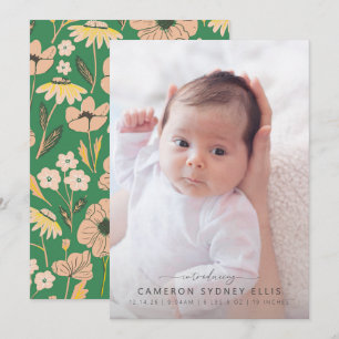 Blush and Green Boho Floral Baby Photo Birth  Anno Announcement