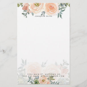 Blush and green watercolor floral personalised  stationery