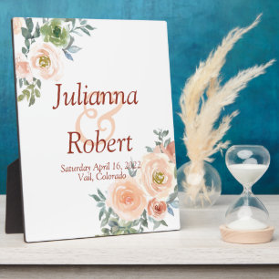 Blush and green watercolor floral  wedding plaque