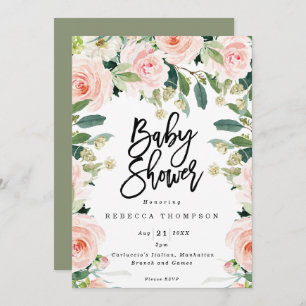 blush and greenery boho modern baby shower invitation