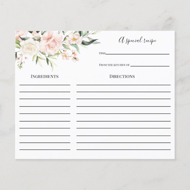 Blush and Greenery Bridal Shower Recipe card (Front)