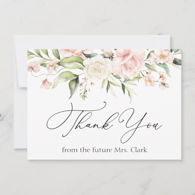 Blush and Greenery Thank You  Note Card (Front)