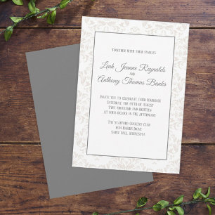 Blush and Grey Damask Elegant Formal Wedding Invitation