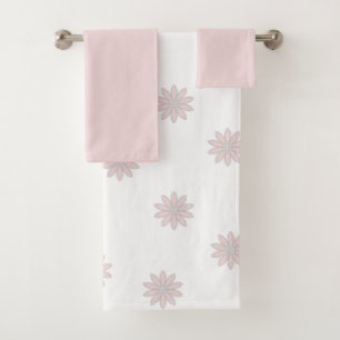 Blush and Grey Flowers Bath Towel Set
