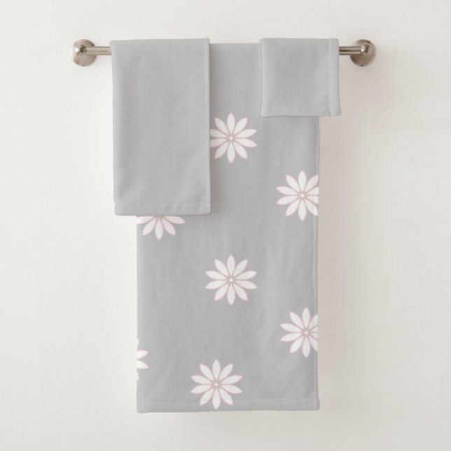 Blush and Grey Flowers Bath Towel Set (Insitu)