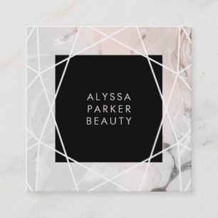 Blush and Grey Marble Geometric Square Business Card