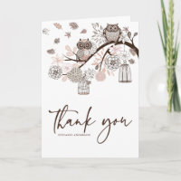 Blush and Grey Owls Winter Wedding Thank You Card