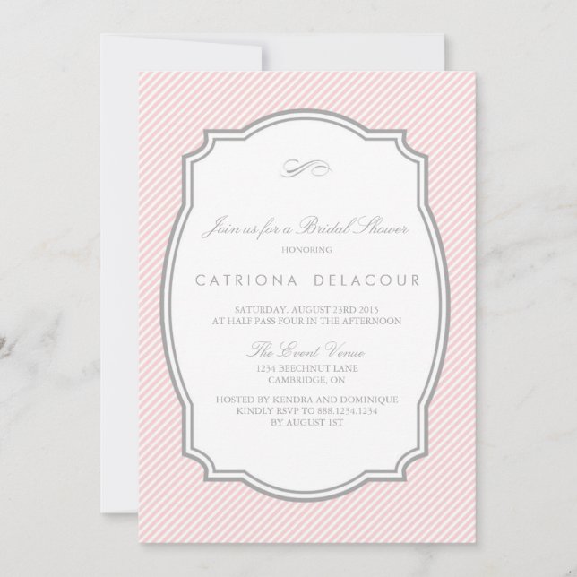 BLUSH AND GREY STRIPED BRIDAL SHOWER INVITATION (Front)