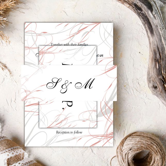 Blush and Grey Swirls Wedding Invitation Belly Band (Creator Uploaded)