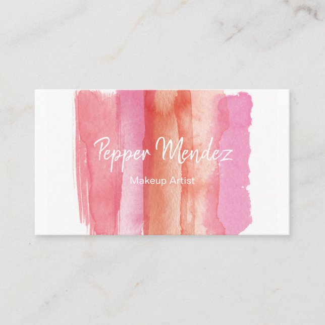 Blush and Hot Pink Watercolor Brush Strokes Business Card (Front)