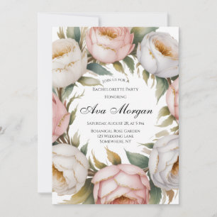 Blush and Ivory Rose Floral Bachelorette Party Invitation