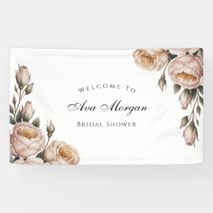 Blush and Ivory Rose Floral Bridal Shower Banner