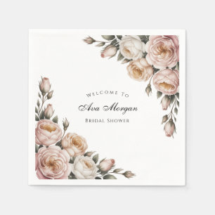 Blush and Ivory Rose Floral Bridal Shower Napkin