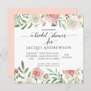 Blush and Ivory Rose Floral Bridal Shower Square Invitation