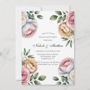 Blush and Ivory Rose Floral Engagement Party Invitation