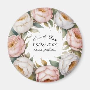 Blush and Ivory Rose Floral Save the Date Magnet
