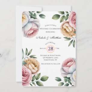 Blush and Ivory Rose Floral Wedding Celebration Invitation