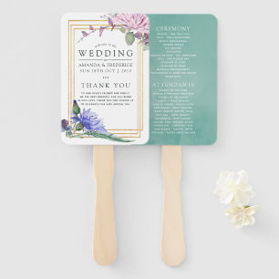 Blush and Mint Floral Geometric Wedding Program Hand Fan