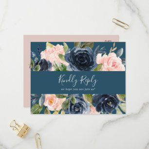 Blush and Navy Blue Menu Choice RSVP Postcard
