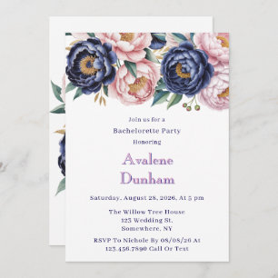 Blush and Navy Blue Peony Bachelorette Party Invitation