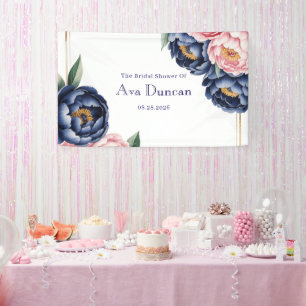 Blush and Navy Blue Peony Bridal Shower Banner