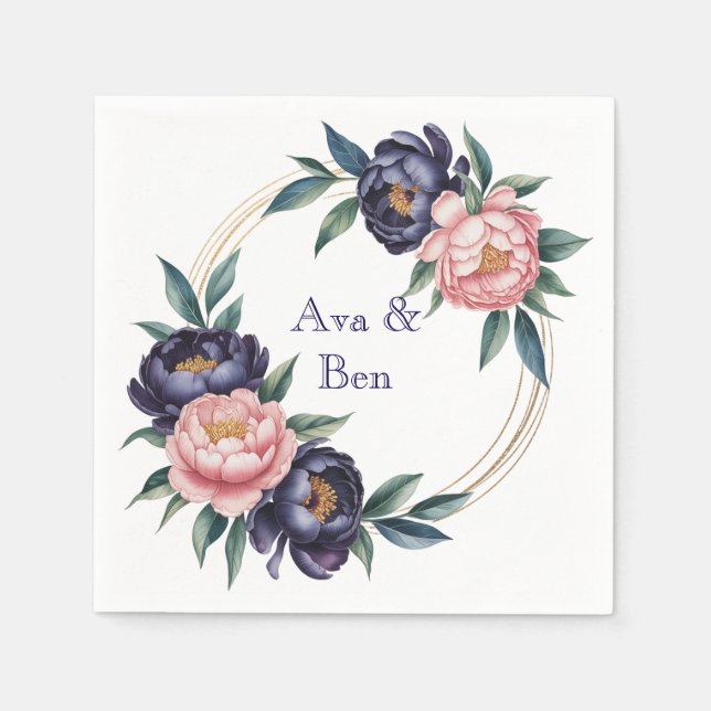 Blush and Navy Blue Wedding Napkin (Front)