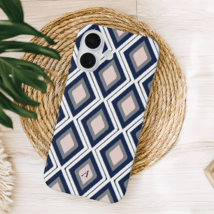 Blush and Navy Diamond Ikat Pattern Monogram iPhone 16 Case