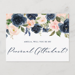 Blush and Navy Floral Be My Personal Attendant Postcard