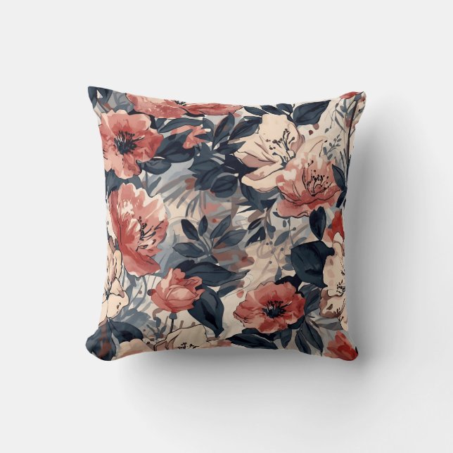 Blush and Navy Floral Cushion (Front)