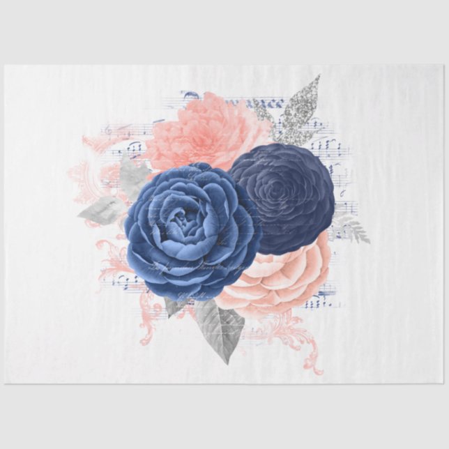 Blush and Navy Floral Ephemera Series Design 4 Tissue Paper (Front)