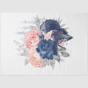 Blush and Navy Floral Ephemera Series Design 8 Tissue Paper