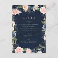 blush and navy floral wedding gifts card