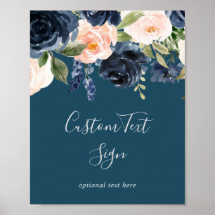 Blush and Navy Flowers Blue Custom Text Sign