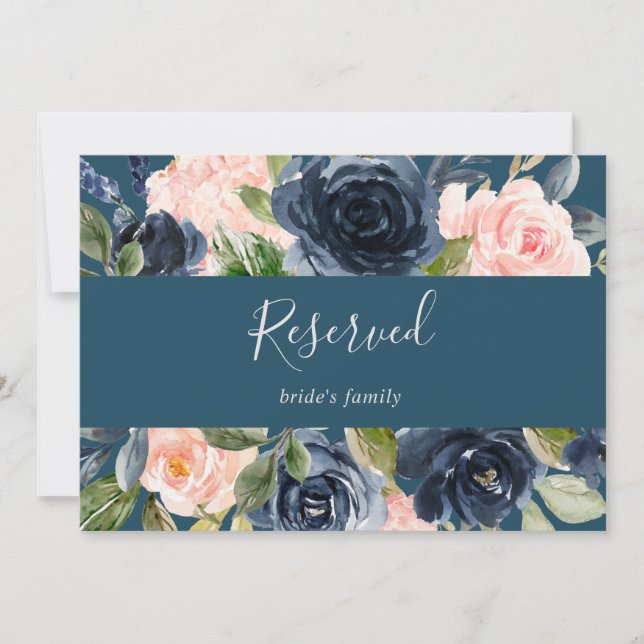 Blush and Navy Flowers | Blue Reserved Sign (Front)