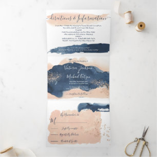 Blush and Navy Modern Wedding Tri-Fold Invitation