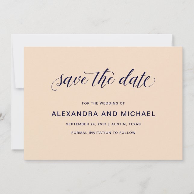 Blush and Navy Typography | Wedding Save the Date (Front)