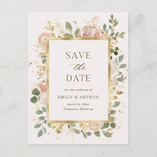 Blush and Neutral Floral Wedding Save the Date Postcard