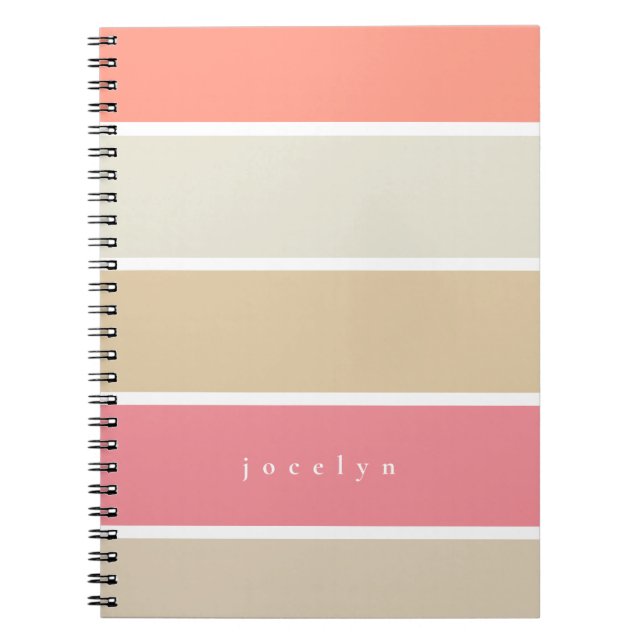 Blush and Peach Colour Block Monogrammed Girly Notebook (Front)