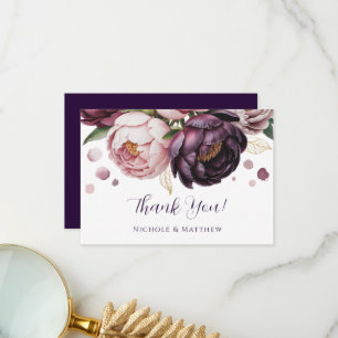 Blush and Plum Peony Floral Wedding Thank You Card