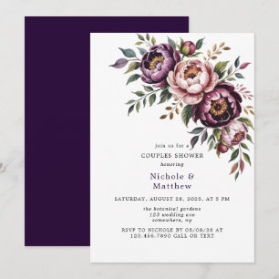 Blush and Plum Peony Wreath Couples Shower Invitation