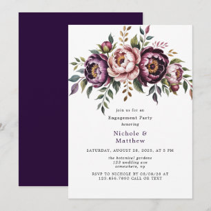 Blush and Plum Peony Wreath Engagement Party Invitation