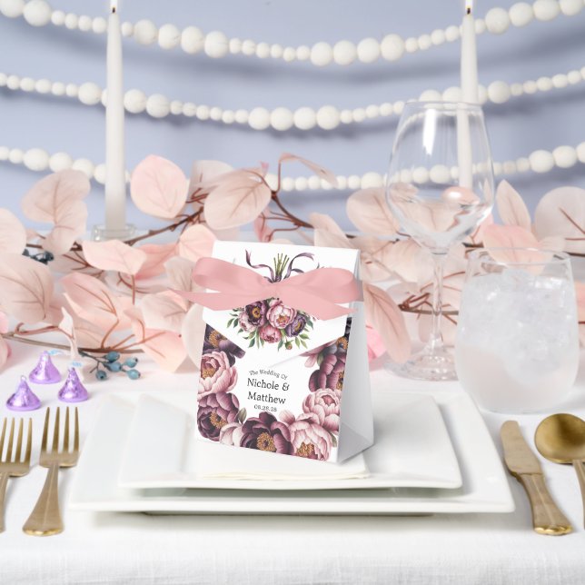 Blush and Plum Peony Wreath Wedding  Favour Box (Wedding)